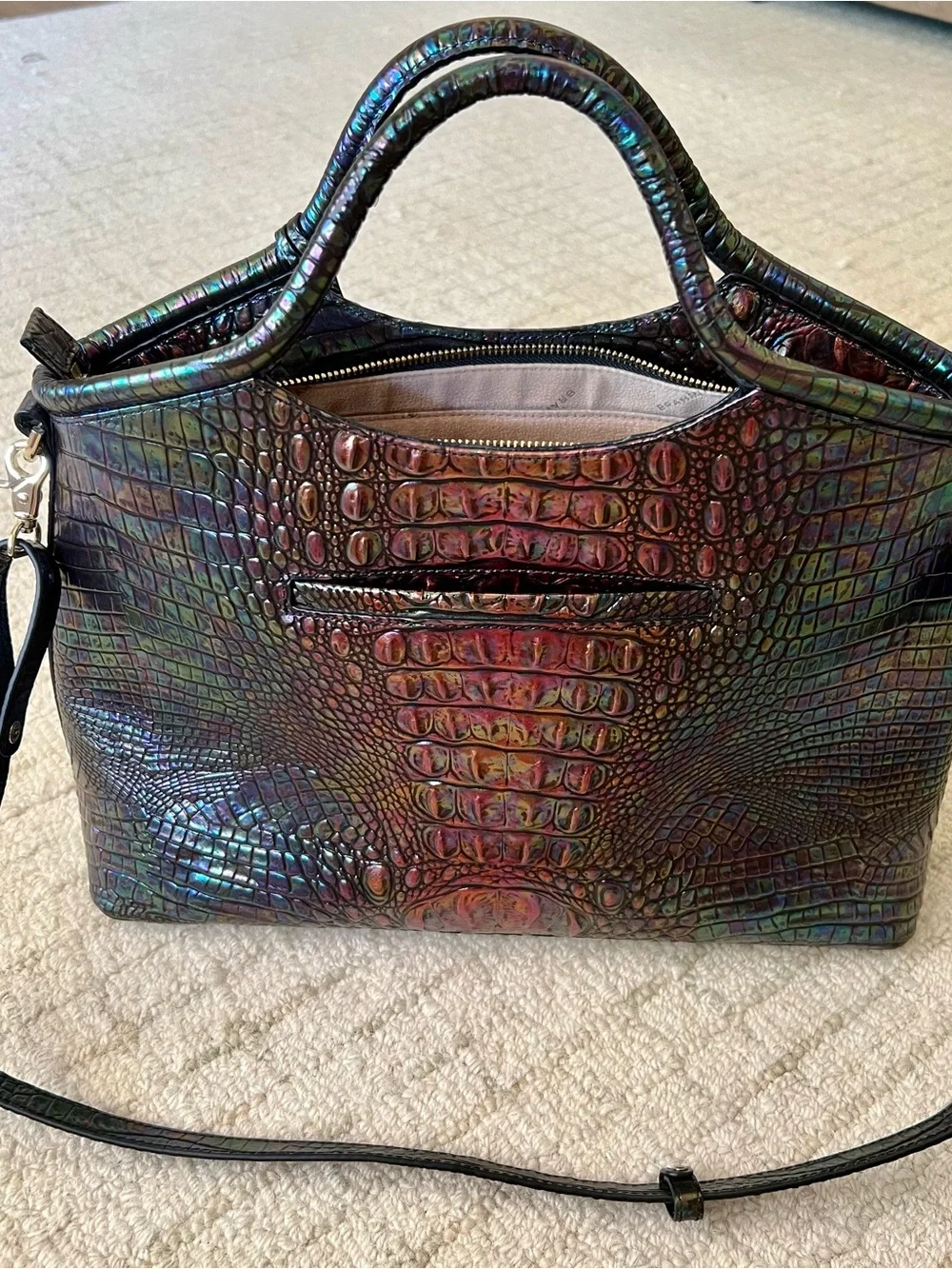 Brahmin Large Elaine Satchel Galaxy Melbourne Embossed Croc Leather Bag